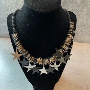 Chunky Stars Rings Silver Tone Brass Necklace